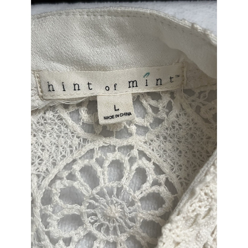 Hint of Mint Women's Crinkle Gauze Crotchet Mock Neck Sleepless Dress Size L - Picture 6 of 7